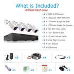 2MP 1080P Full HD Day/Night AHD Camera 4CH DVR Kit H.265 Weatherproof