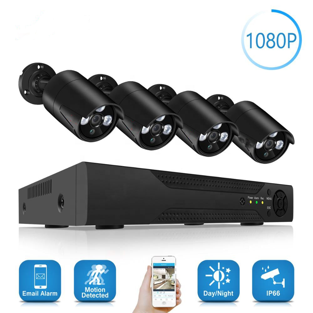 2MP 1080P Full HD Day/Night AHD Camera 4CH DVR Kit H.265 Weatherproof