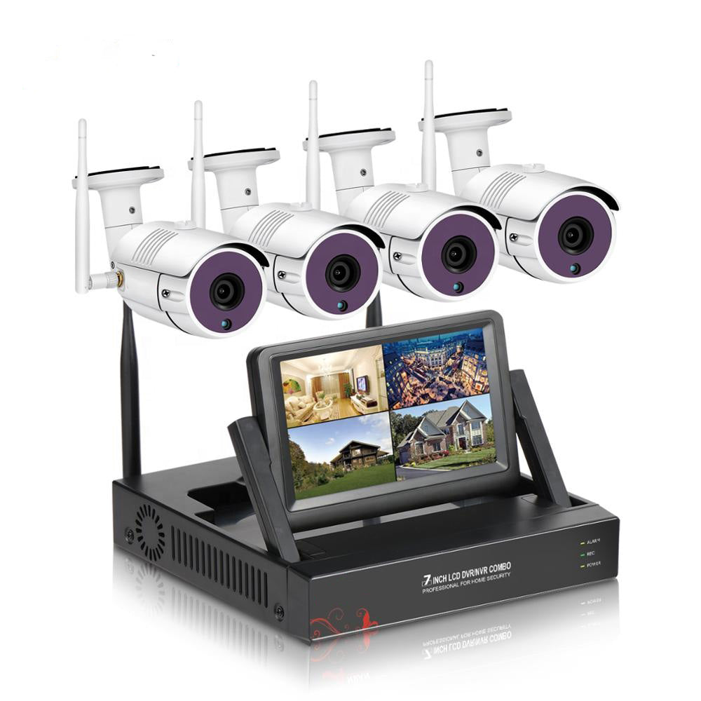 2MP 1080P Full HD Day/Night Wireless IP Camera NVR Kit H.265 IP66 with 7 inch LCD