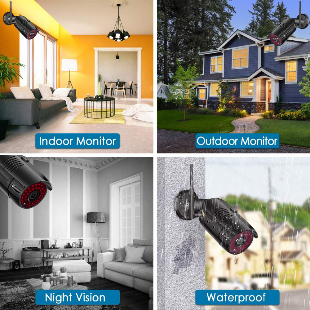 2MP 1080P Full HD Day/Night Wireless IP Camera 4CH NVR Kit H.265 Weatherproof