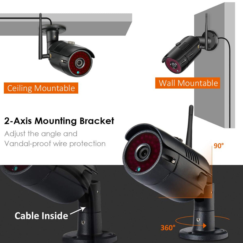 2MP 1080P Full HD Day/Night Wireless IP Camera 2CH NVR Kit H.265 Weatherproof