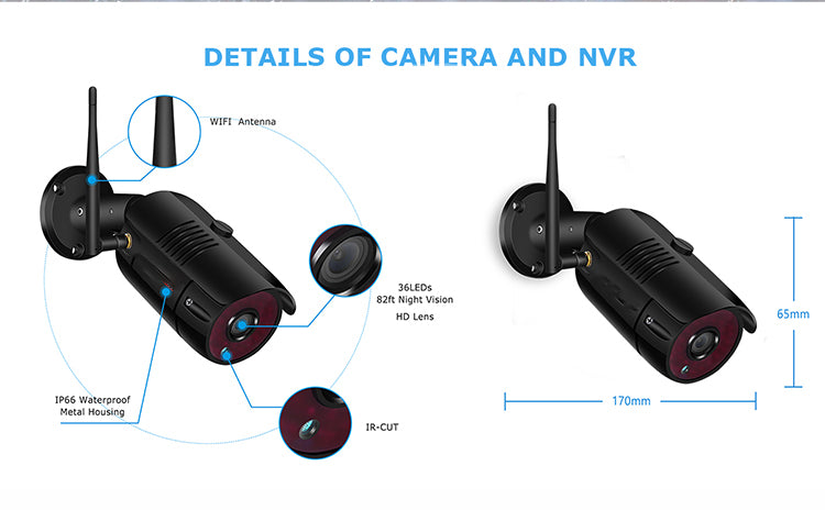 2MP 1080P Full HD Day/Night Wireless Camera 4CH 12 inch LCD NVR Kit H.265 Weatherproof