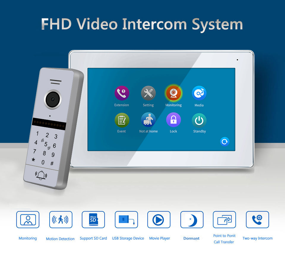 RFID Access Full HD 7 Inch Touch Screen Video Intercom