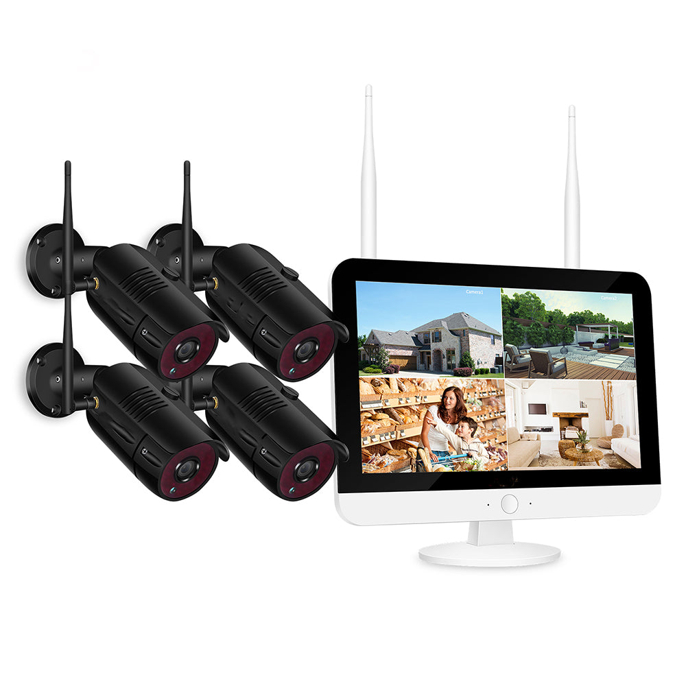 2MP 1080P Full HD Day/Night Wireless Camera 4CH 12 inch LCD NVR Kit H.265 Weatherproof