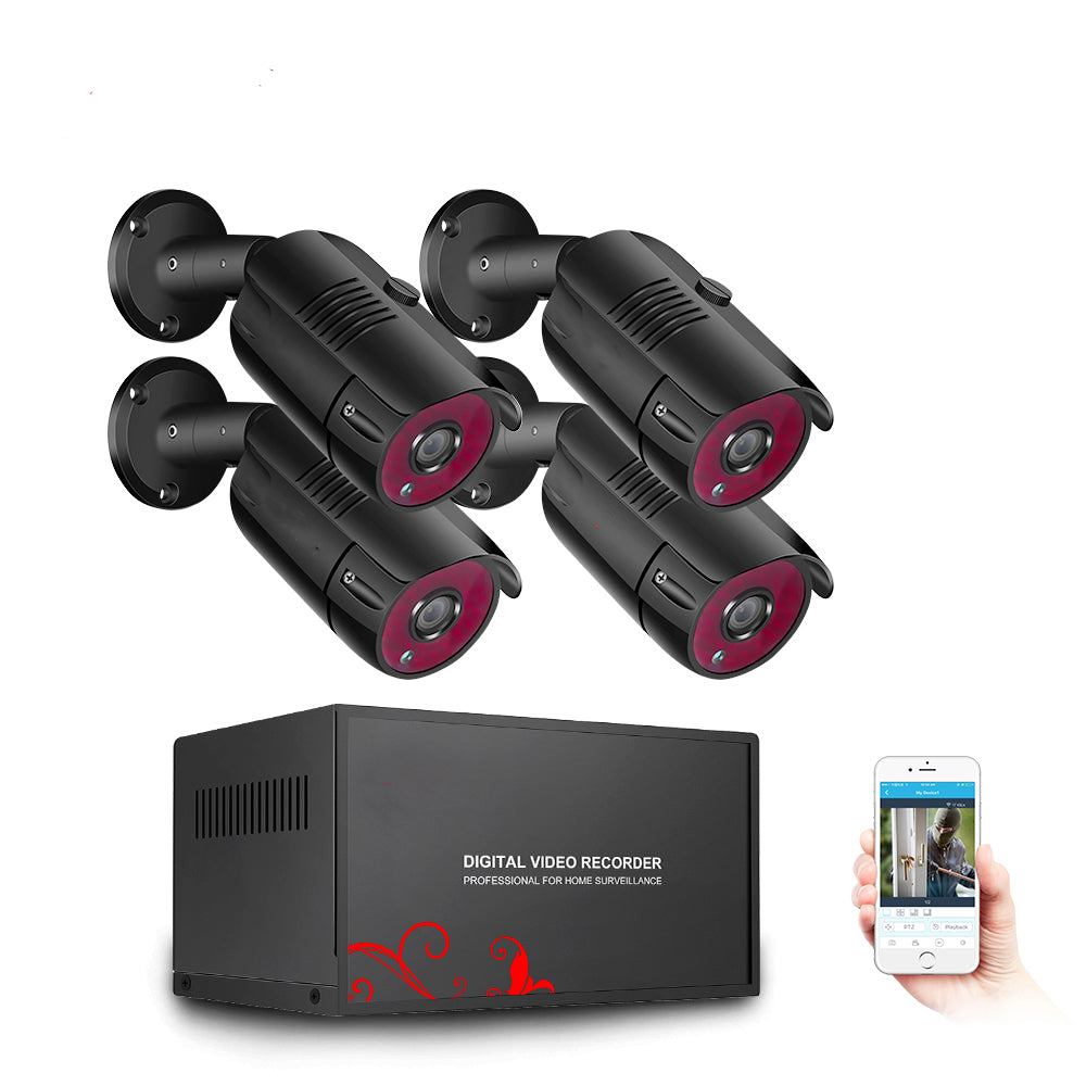 2MP 1080P Full HD Day/Night AHD Camera 4CH DVR Kit H.265 Weatherproof