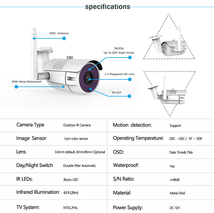 2MP 1080P Full HD Day/Night Wireless IP Camera NVR Kit H.265 IP66 with 7 inch LCD