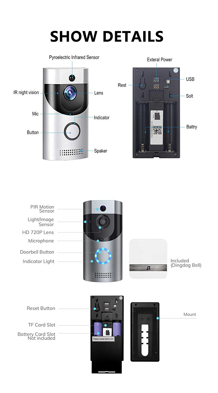 Wireless Video Doorbell with Motion Sensor and Chime