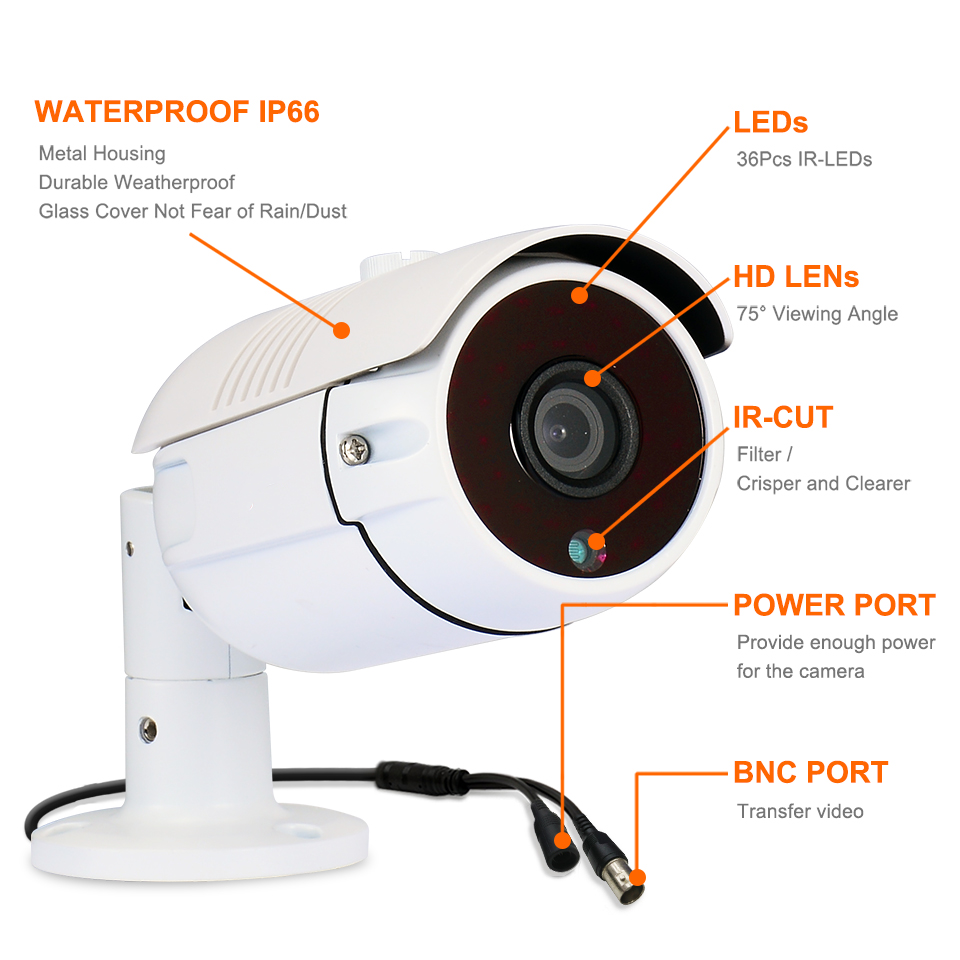 2MP 1080P Full HD Day/Night AHD Camera 8CH DVR Kit H.265 Weatherproof