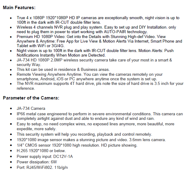 2MP 1080P Full HD Day/Night Wireless IP Camera 4CH NVR Kit H.265 Weatherproof