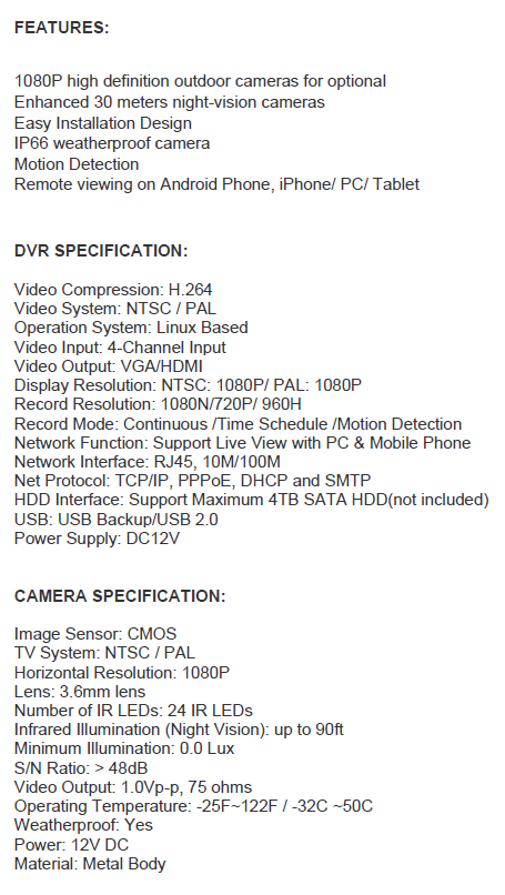 2MP 1080P Full HD Day/Night AHD Camera 8CH DVR Kit H.265 Weatherproof