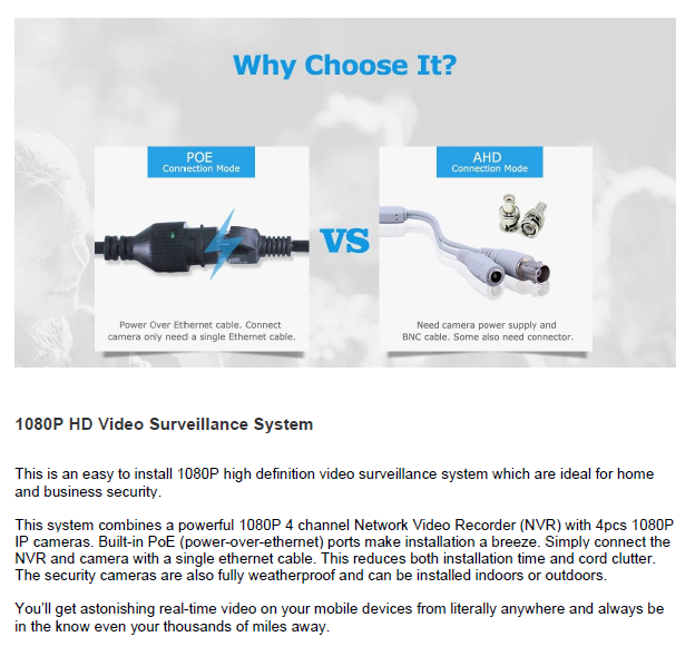 2MP 1080P Full HD Day/Night PoE Camera 4CH 12 inch LCD NVR Kit H.265 Weatherproof