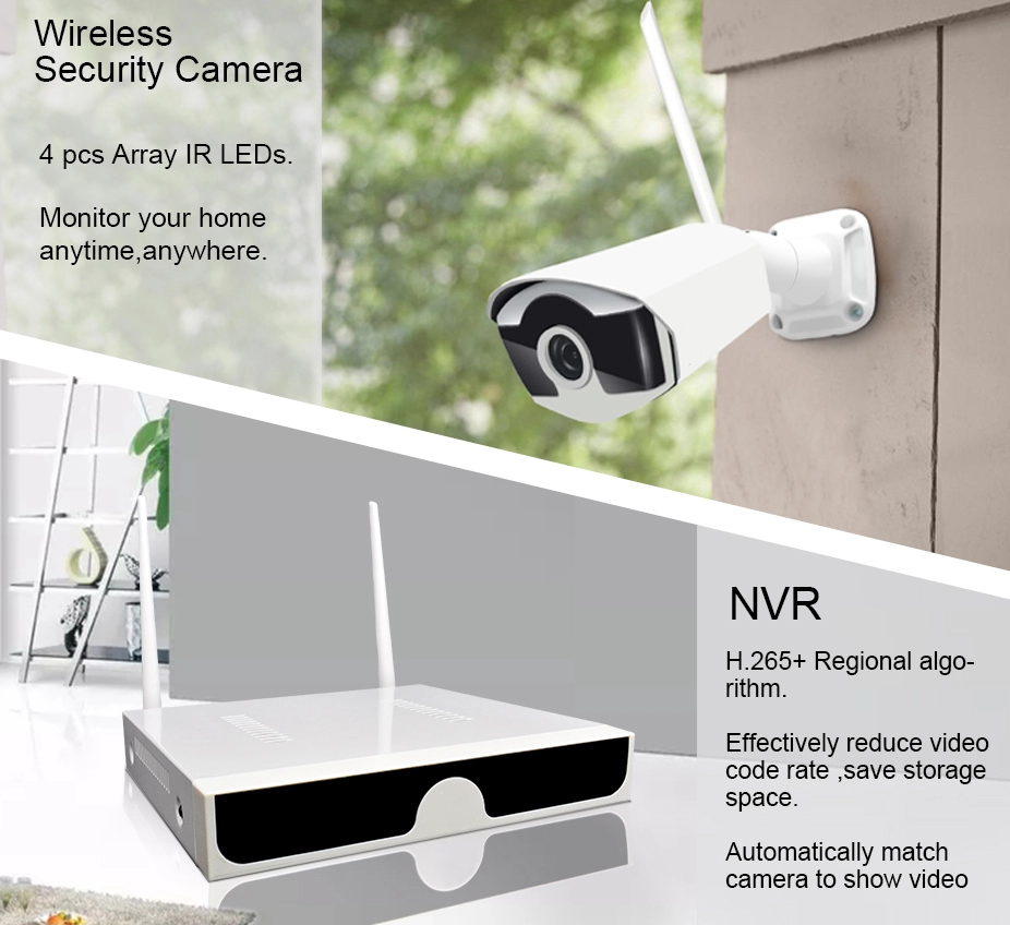 2MP 1080P Full HD Day/Night Wireless IP Camera 4CH NVR Kit H.265 Weatherproof