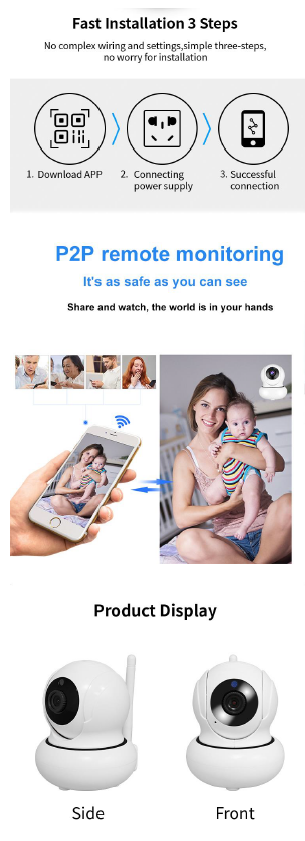 PTZ 720P Full HD Wireless 360 Degree Day/Night Indoor Camera