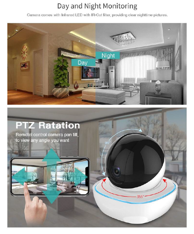 PTZ 1080P 2MP Full HD Wireless 360 Degree Day/Night Indoor Camera