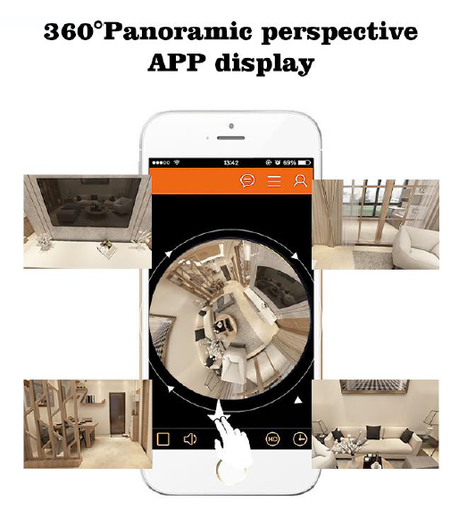 PTZ Fisheye Full HD Panoramic Wireless 360 Degree Day/Night Indoor Camera