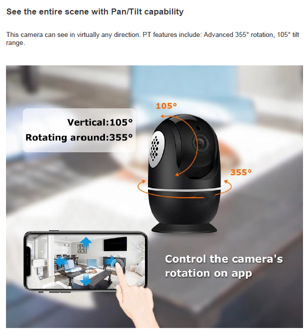 PTZ 1080P 2MP Full HD Wireless 360 Degree Day/Night Indoor Camera