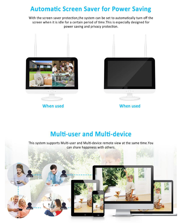 2MP 1080P Full HD Day/Night Wireless Camera 4CH 12 Inch LCD NVR Kit H.265 Weatherproof