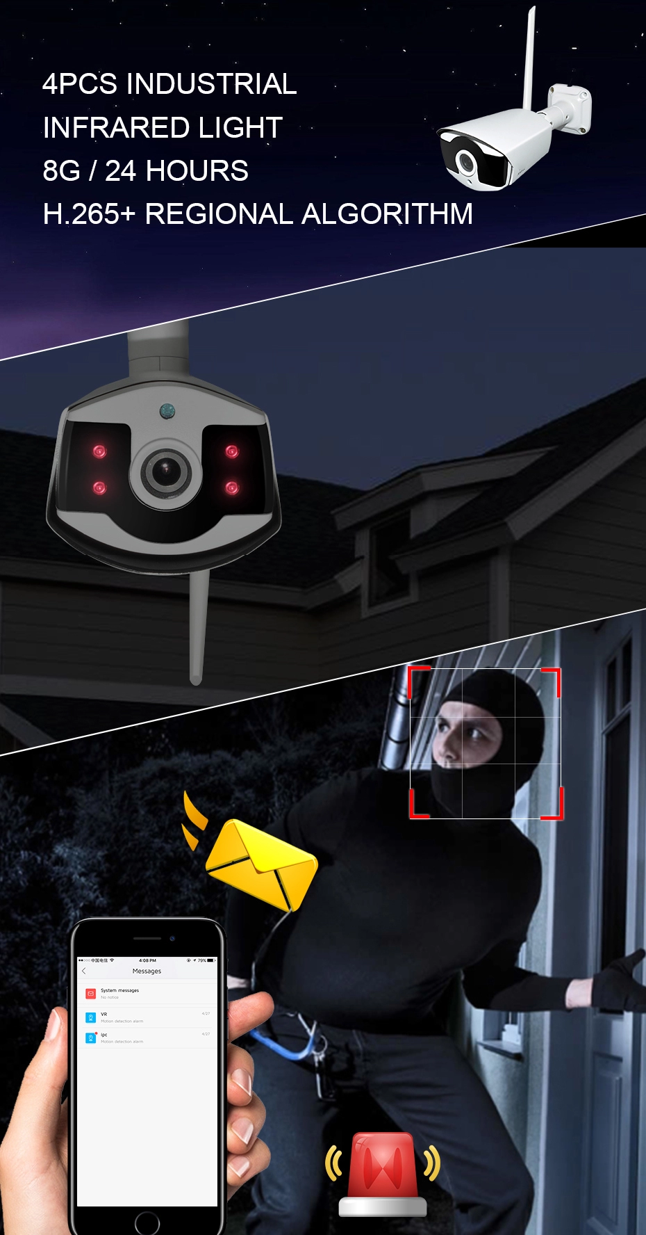 2MP 1080P Full HD Day/Night Wireless IP Camera 4CH NVR Kit H.265 Weatherproof