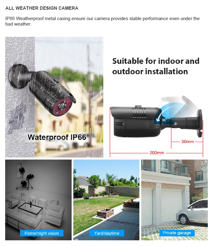 2MP 1080P Full HD Day/Night AHD Camera 8CH DVR Kit H.265 Weatherproof