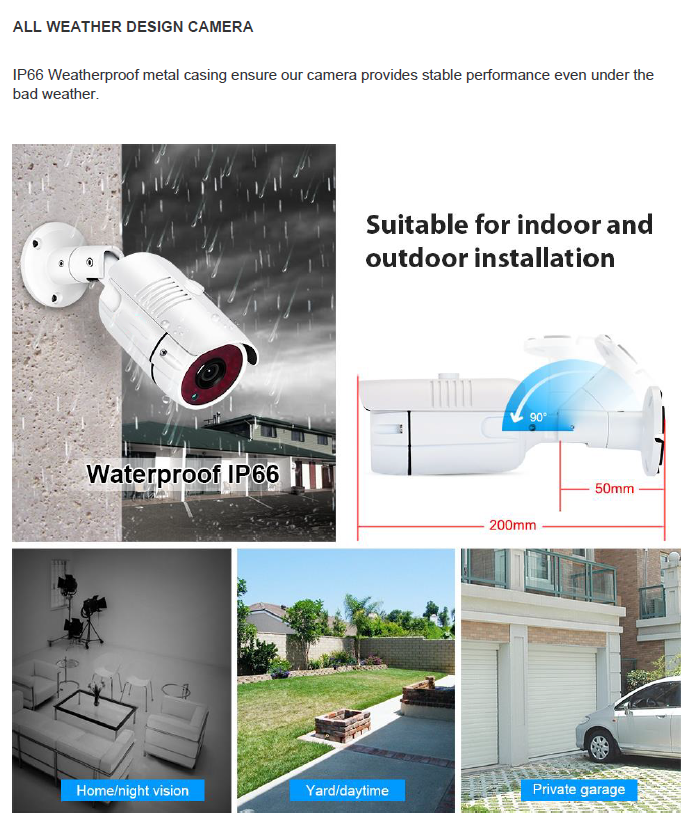 2MP 1080P Full HD Day/Night AHD Camera 4CH DVR Kit H.265 Weatherproof