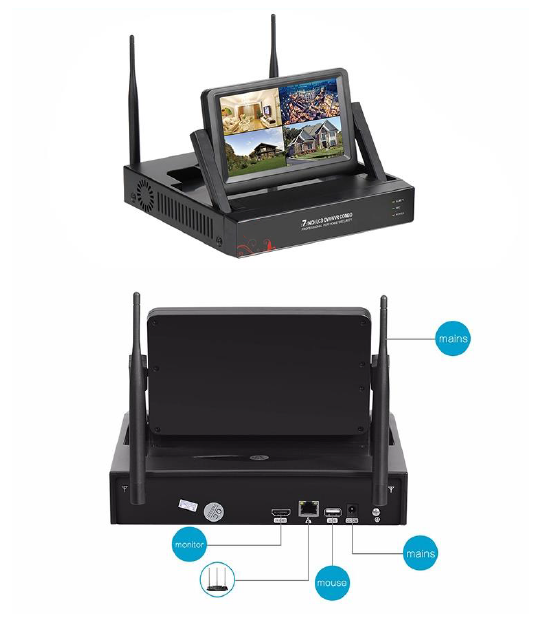 2MP 1080P Full HD Day/Night Wireless IP Camera NVR Kit H.265 IP66 with 7 inch LCD