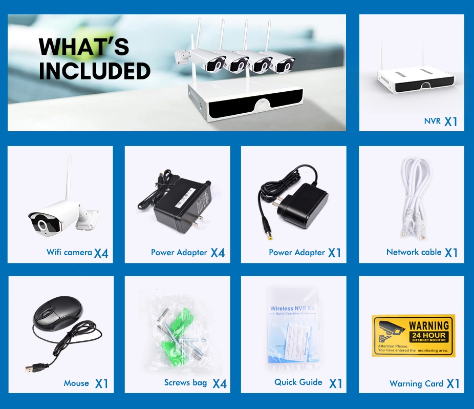 2MP 1080P Full HD Day/Night Wireless IP Camera 4CH NVR Kit H.265 Weatherproof