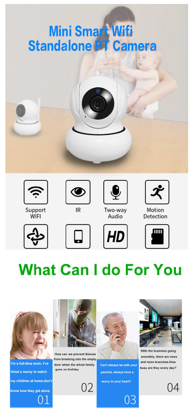 PTZ 720P Full HD Wireless 360 Degree Day/Night Indoor Camera