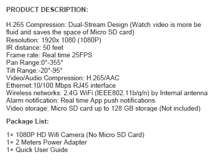 PTZ 1080P 2MP Full HD Wireless 360 Degree Day/Night Indoor Camera