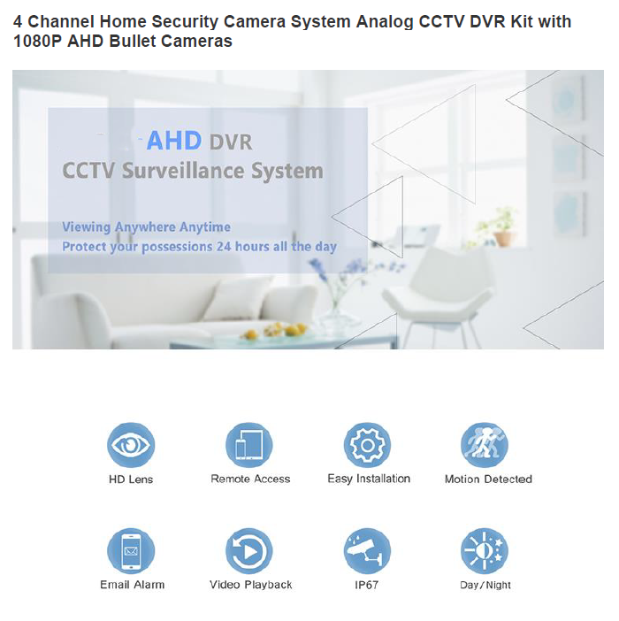 2MP 1080P Full HD Day/Night AHD Camera 4CH DVR Kit H.265 Weatherproof